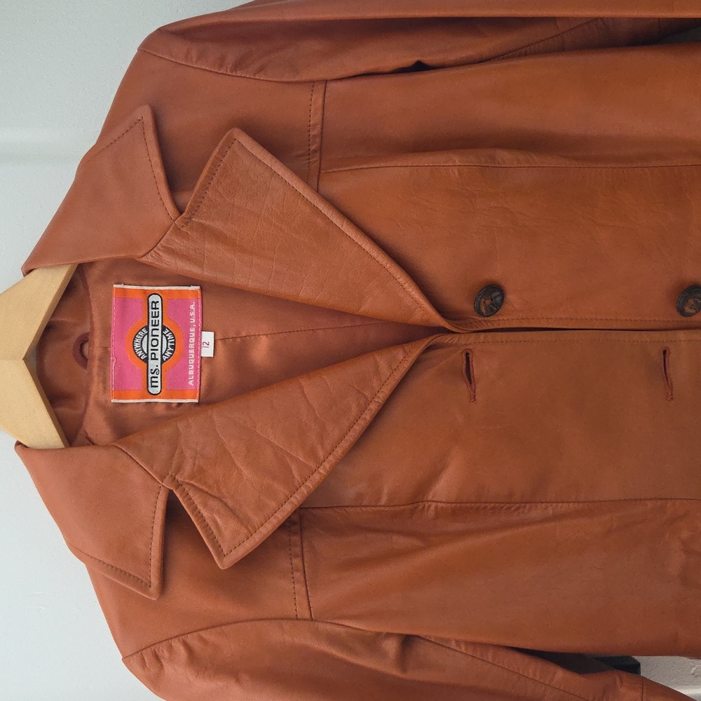 Vintage 60s Ms. Pioneer leather and snakeskin jacket, orange brown, pockets,  Md